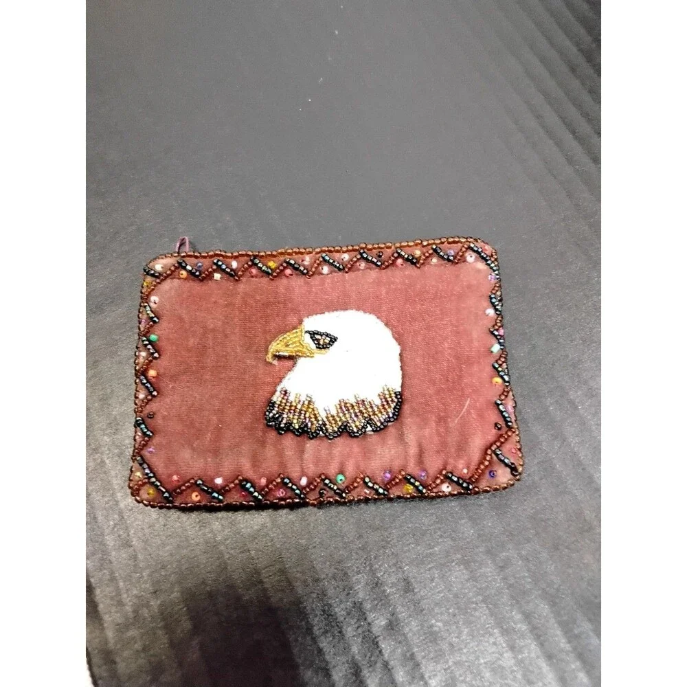 Eagle Velvet Coin Purse  beaded